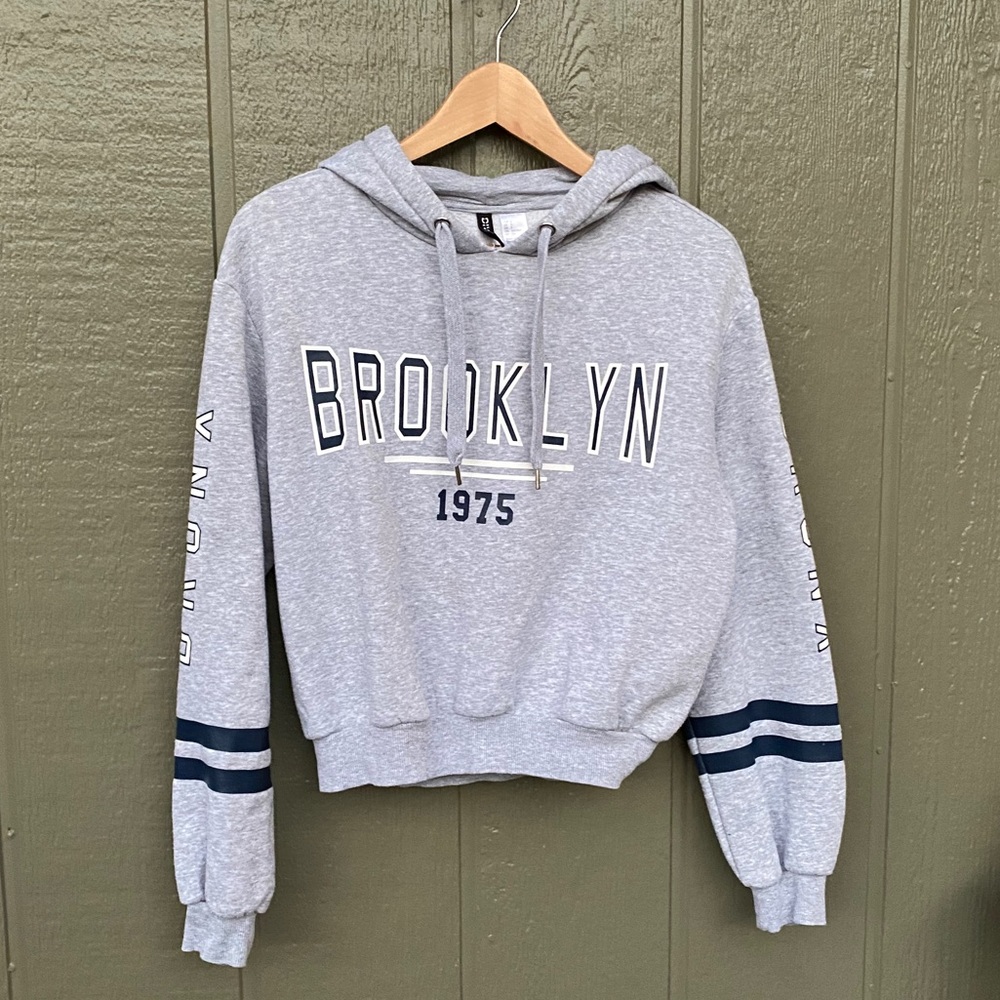 H&M Grey Hooded Cropped Sweatshirt Bronx Brooklyn